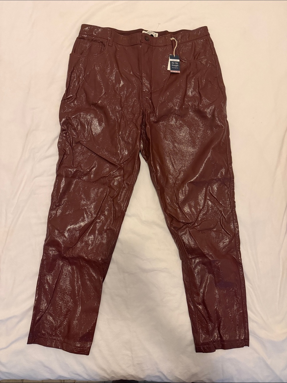 Abercrombie & Fitch High Rise 90s Straight Brown Vegan Leather Pant Size 18 NWT